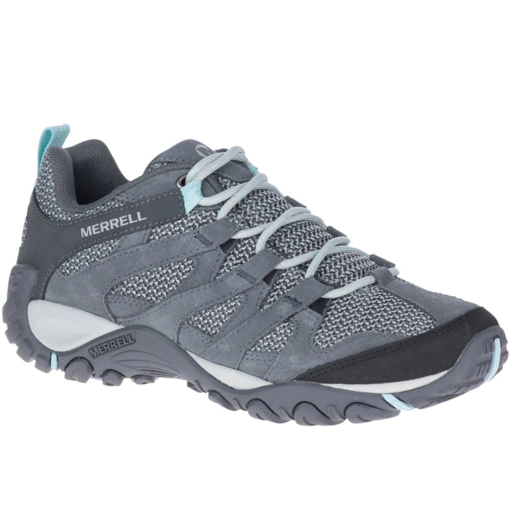 Merrell Alverstone Hiking Trail Shoes Gray Teal Blue Suede 7M